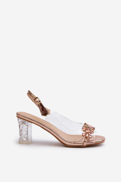 Sandalias de tacón de estilo elegante con hermosos detalles en oro rosa D&A