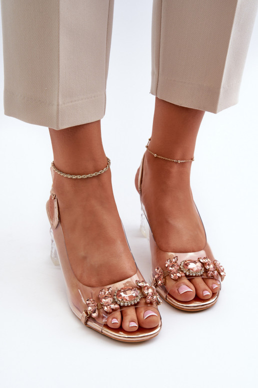 Sandalias de tacón de estilo elegante con hermosos detalles en oro rosa D&A