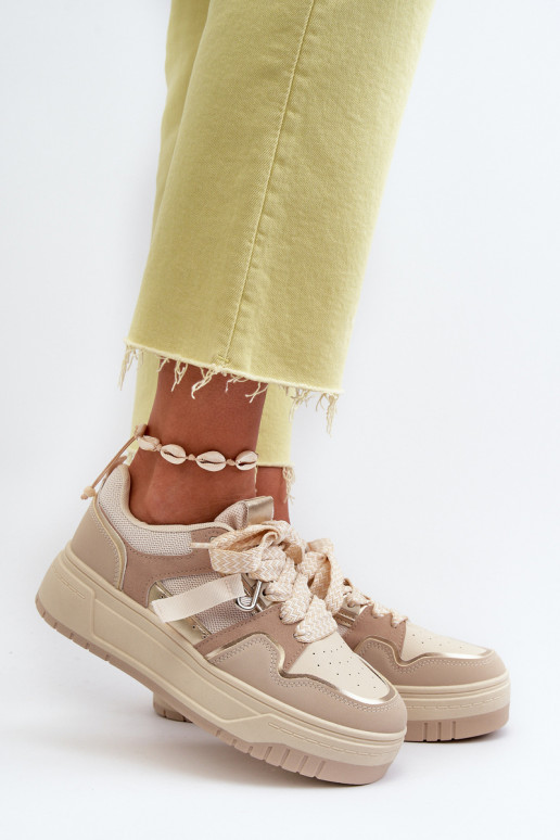 Deportivas modelo zapatos con plataforma fabricadas en ecopiel beige Moun