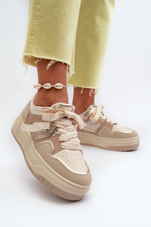 Deportivas modelo zapatos con plataforma fabricadas en ecopiel beige Moun