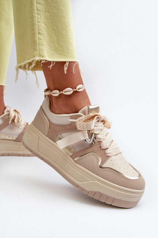 Deportivas modelo zapatos con plataforma fabricadas en ecopiel beige Moun