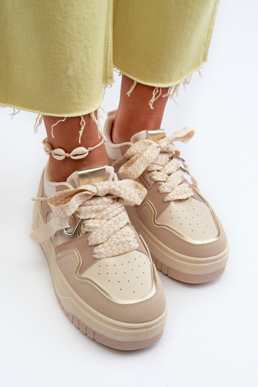 Deportivas modelo zapatos con plataforma fabricadas en ecopiel beige Moun