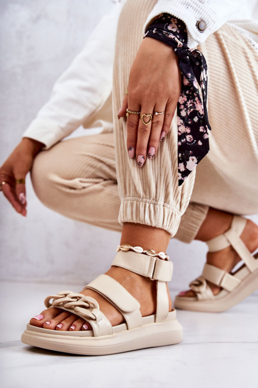 Sandalias de mujer con cadenas La.Fi beige Alissia