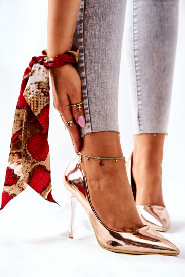 Elegantes zapatos de tacón efecto espejo en color oro rosa Adrinnah