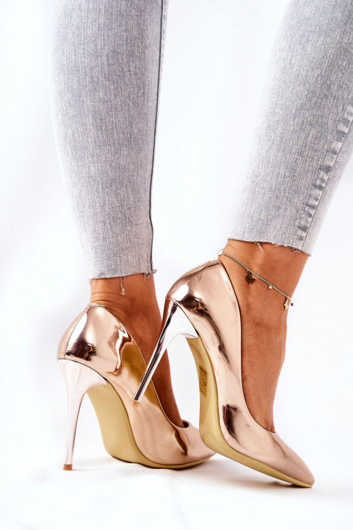 Elegantes zapatos de tacón efecto espejo en color oro rosa Adrinnah