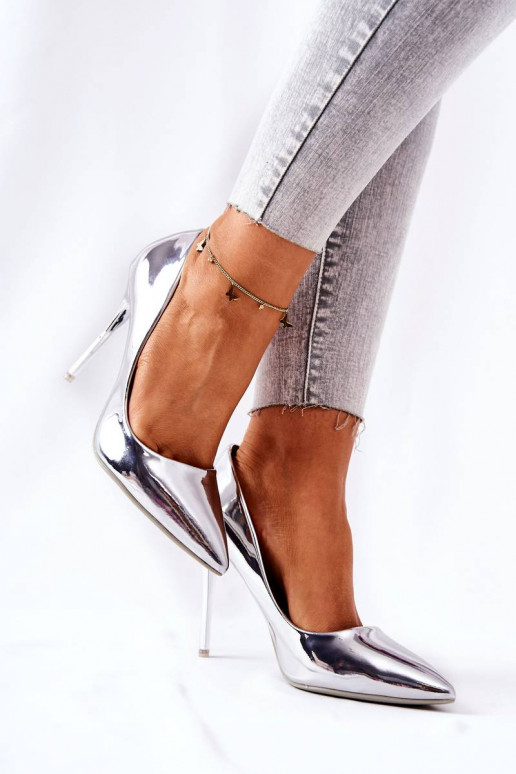 Zapatos de tacón estilo elegante efecto espejo en color plata de Adrinnah