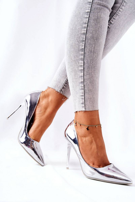 Zapatos de tacón estilo elegante efecto espejo en color plata de Adrinnah