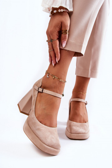 Zapatos ante tacón ancho beige Tina