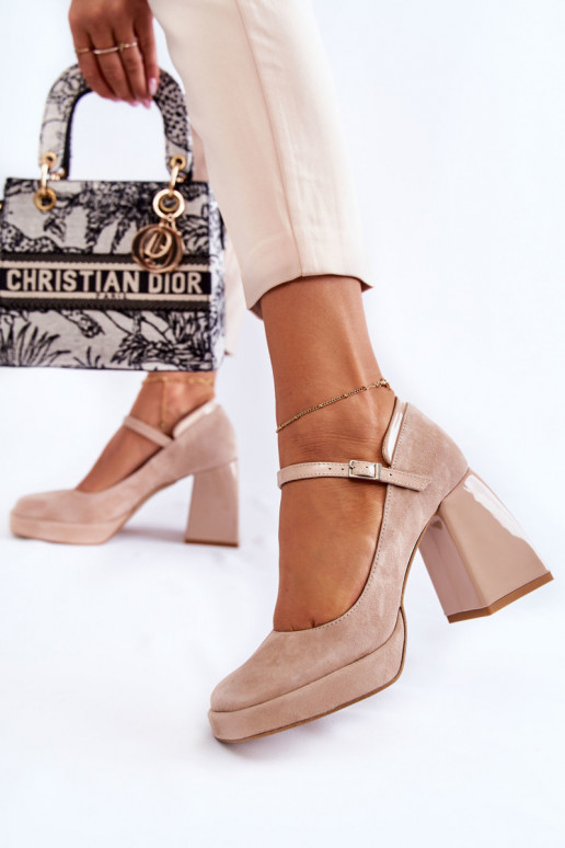 Zapatos ante tacón ancho beige Tina