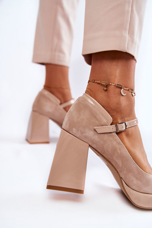 Zapatos ante tacón ancho beige Tina