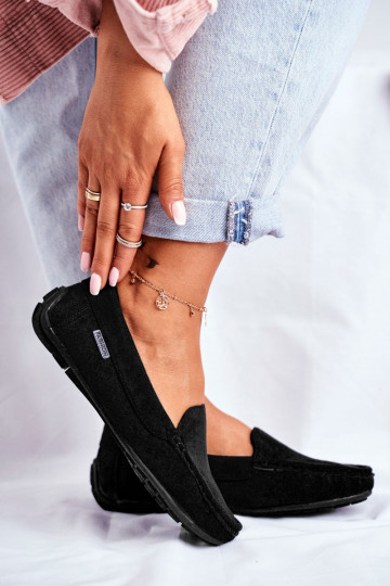 Mocasines de mujer confeccionados en ecogamuza color negro Rerceria