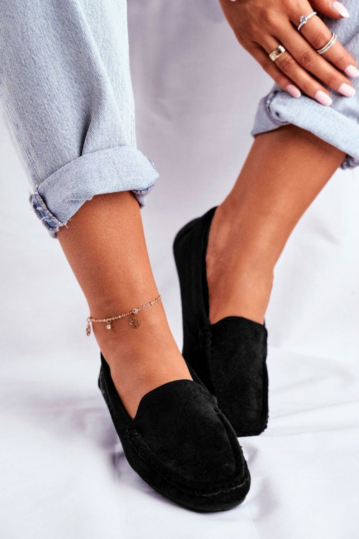 Mocasines de mujer confeccionados en ecogamuza color negro Rerceria