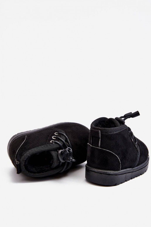 Botas de nieve para niños con cordones y pelo en color negro Hunter