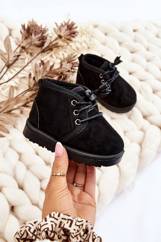 Botas de nieve para niños con cordones y pelo en color negro Hunter