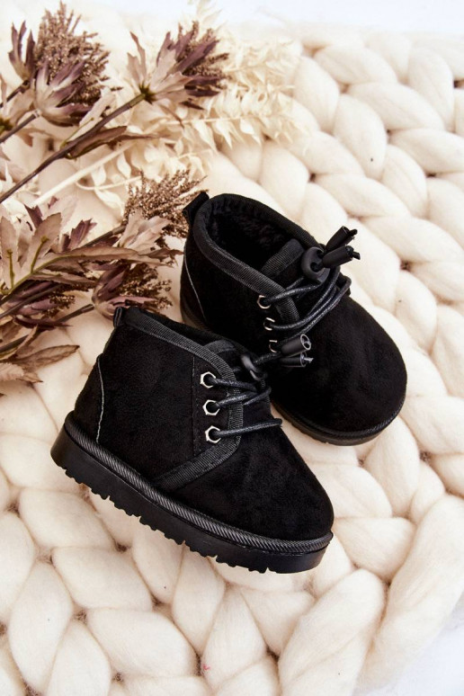 Botas de nieve para niños con cordones y pelo en color negro Hunter