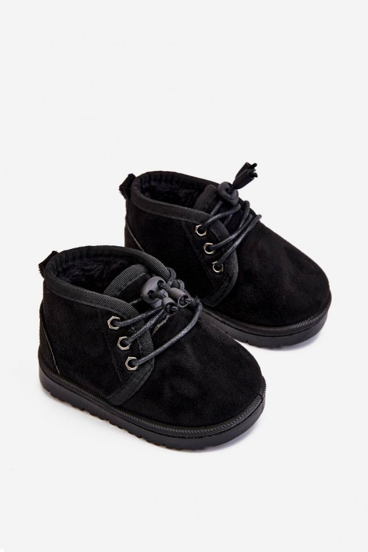 Botas de nieve para niños con cordones y pelo en color negro Hunter