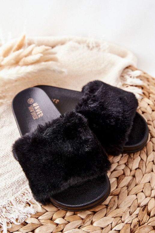 Pantuflas con pelo en color negro Belmondo