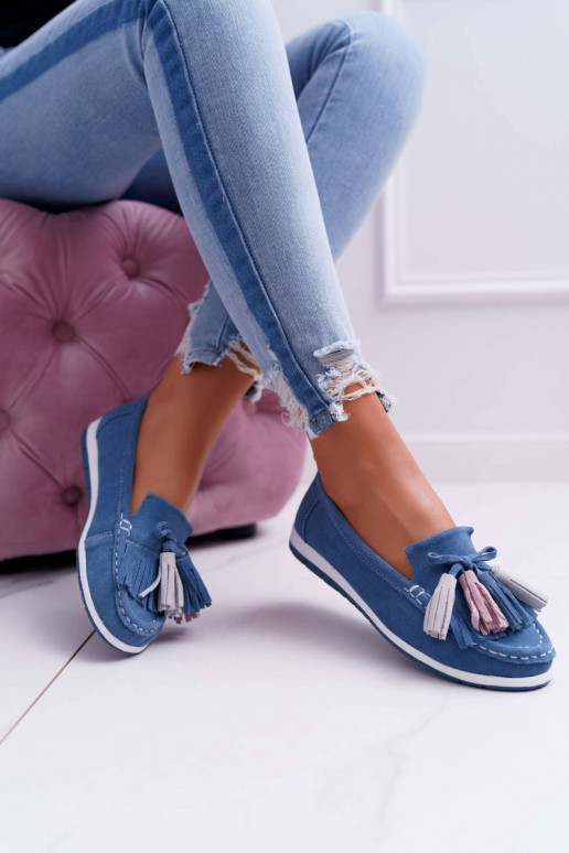 Mocasines de ante con borlas en azul...