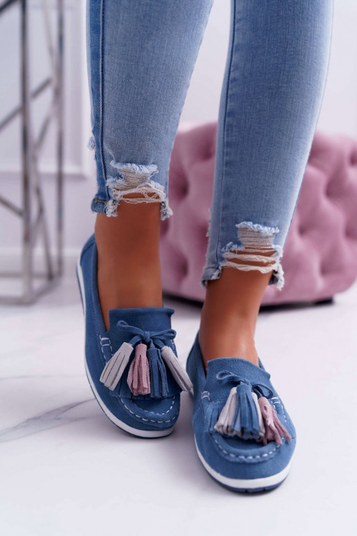 Mocasines de ante con borlas en azul...