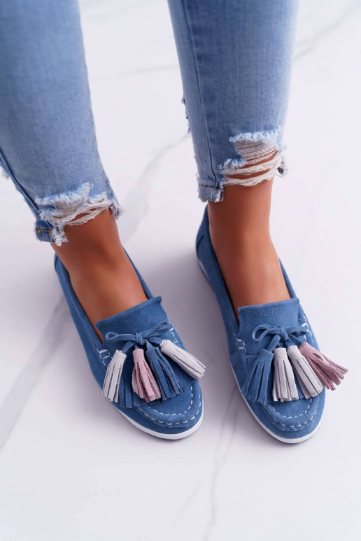 Mocasines de ante con borlas en azul...