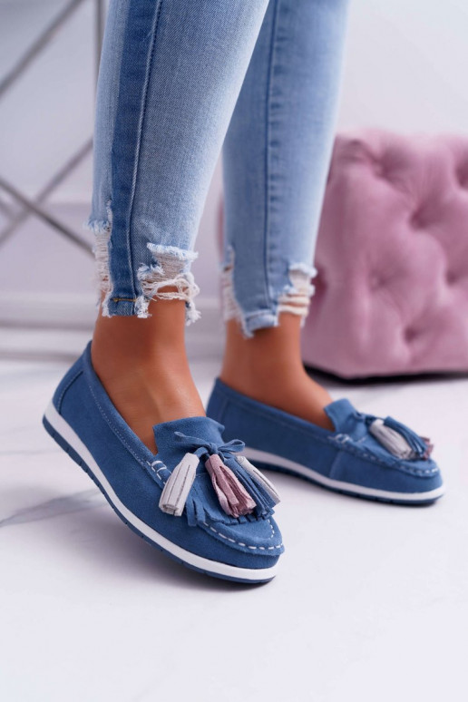Mocasines de ante con borlas en azul Dorine