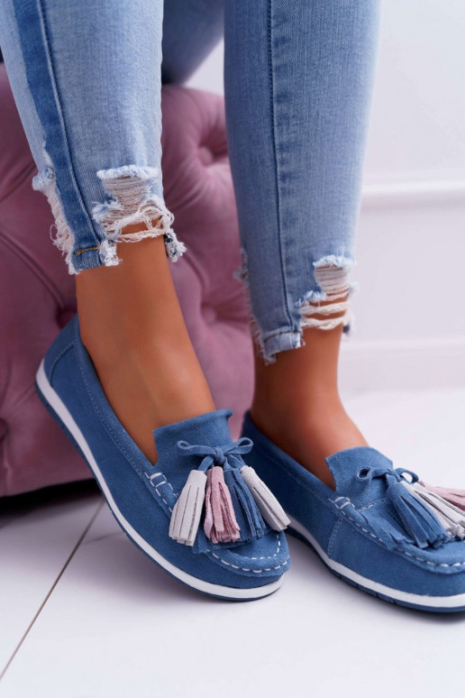 Mocasines de ante con borlas en azul...