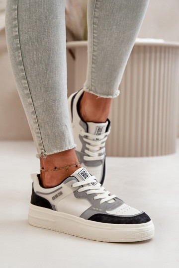 baja de las mujeres Zapatillas modelo zapatos. de cuero ecológico Big Star OO274028 Blanco-color gris