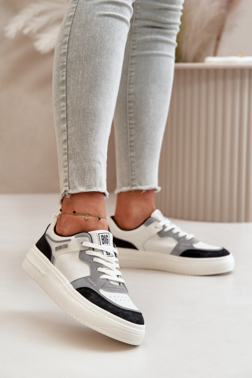 baja de las mujeres Zapatillas modelo zapatos. de cuero ecológico Big Star OO274028 Blanco-color gris 2