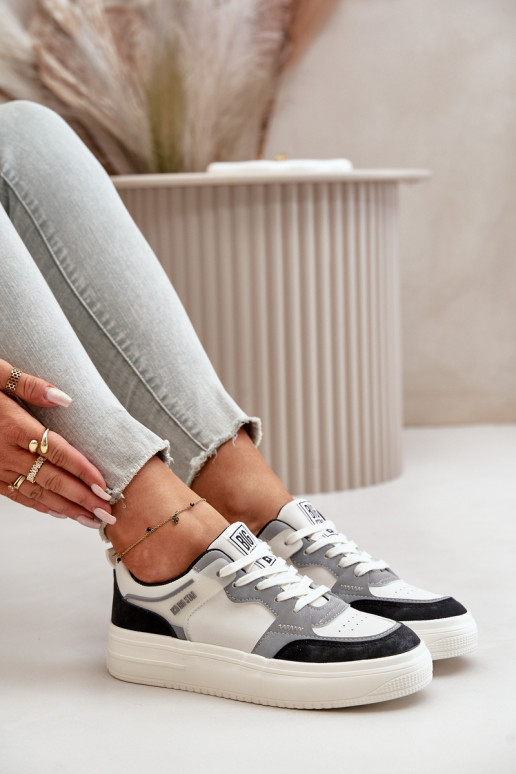 baja de las mujeres Zapatillas modelo zapatos. de cuero ecológico Big Star OO274028 Blanco-color gris