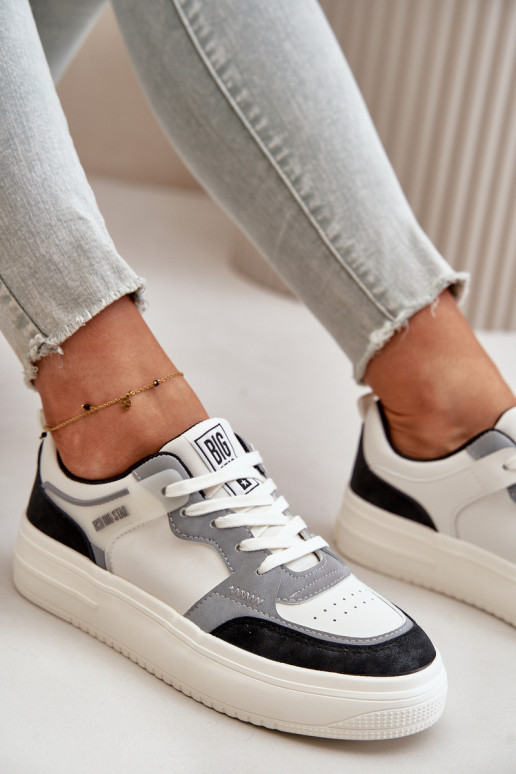 baja de las mujeres Zapatillas modelo zapatos. de cuero ecológico Big Star OO274028 Blanco-color gris