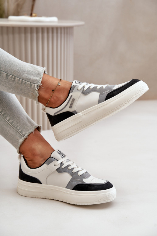 baja de las mujeres Zapatillas modelo zapatos. de cuero ecológico Big Star OO274028 Blanco-color gris