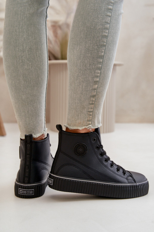 Femenino calentamiento zapatos casuales de cuero ecológico Big Star OO274790 de color negro