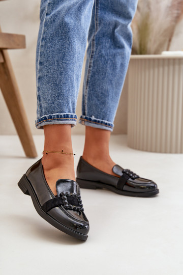 Mocasines lacados Femenino con adornos de color negro Vinceza 58389 2