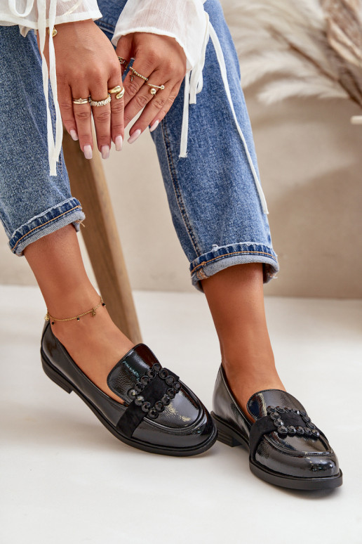 Mocasines lacados Femenino con adornos de color negro Vinceza 58389 Mocasines lacados Femenino con adornos de color negro Vinceza 58389