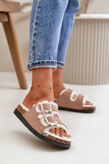 Femenino Zapatillas Zapatillas con hebillas y un abrigo de piel beige Ezilena 2