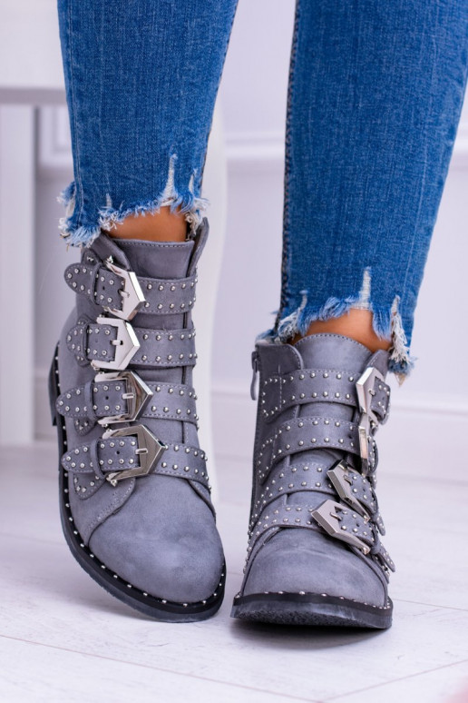 Lu Boo Botas Virginia Rock Star Grises Con Tachuelas Zamsz Lu Boo Botas Virginia Rock Star Grises Con Tachuelas Zamsz