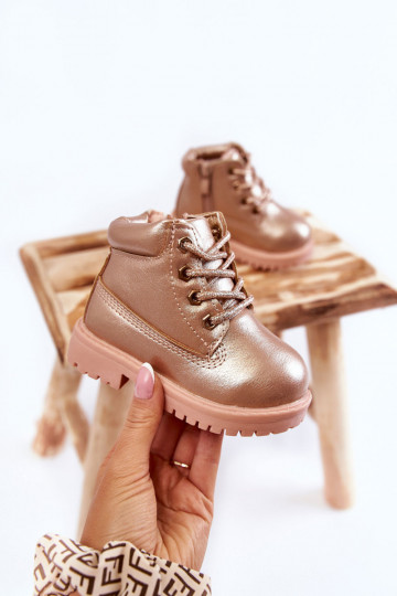 Botas infantiles con cordones en color oro rosa Dexter