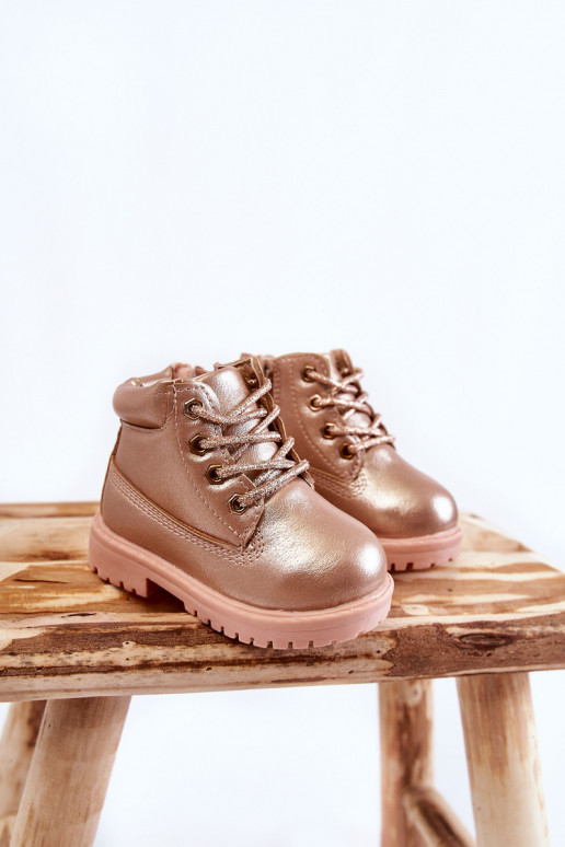 Botas infantiles con cordones en color oro rosa Dexter