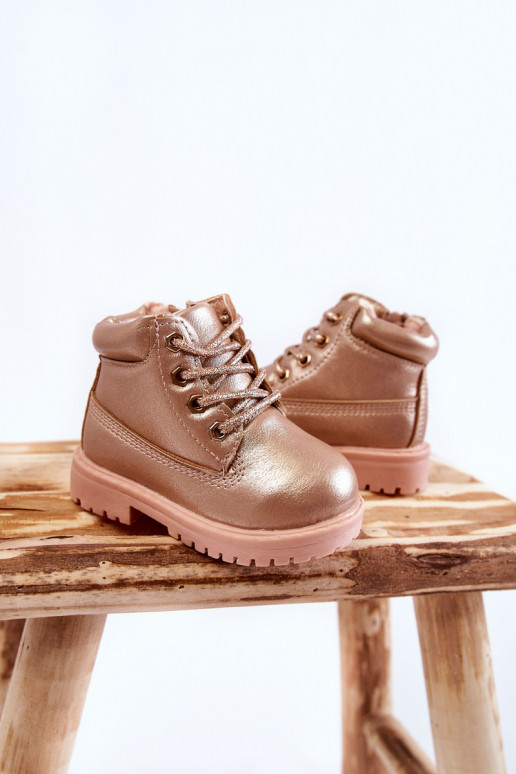 Botas infantiles con cordones en color oro rosa Dexter