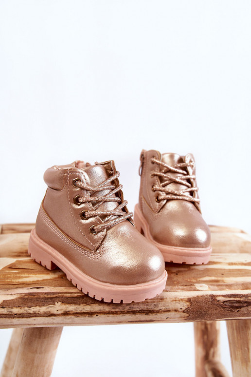 Botas infantiles con cordones en color oro rosa Dexter