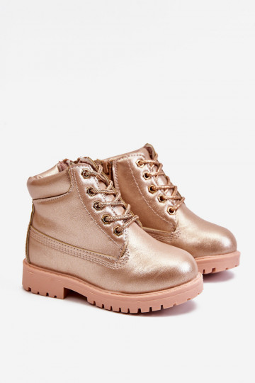 Botas infantiles con cordones calentadas color oro rosa Dexter