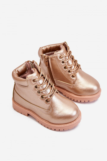 Botas infantiles con cordones calentadas color oro rosa Dexter 2