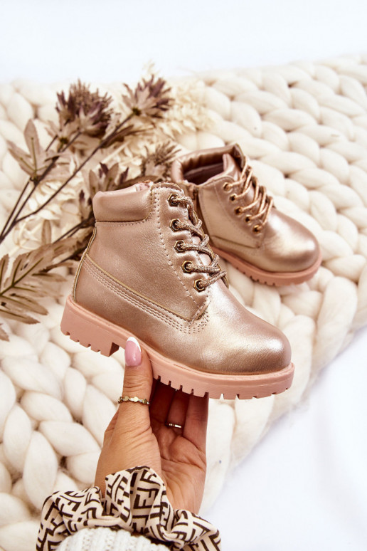 Botas infantiles con cordones calentadas color oro rosa Dexter Botas infantiles con cordones calentadas color oro rosa Dexter