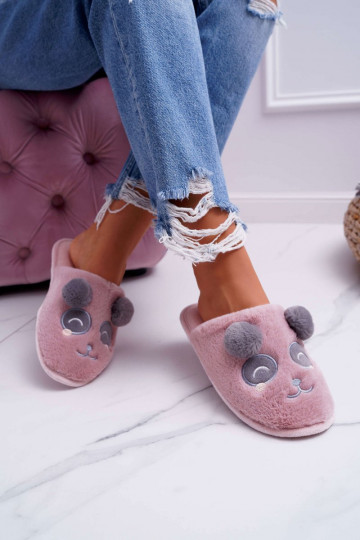 Pantuflas con pelo Oso Panda rosa oscuro Fimeo