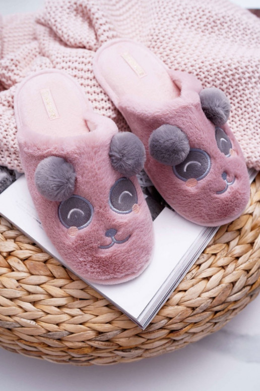 Pantuflas con pelo Oso Panda rosa oscuro Fimeo