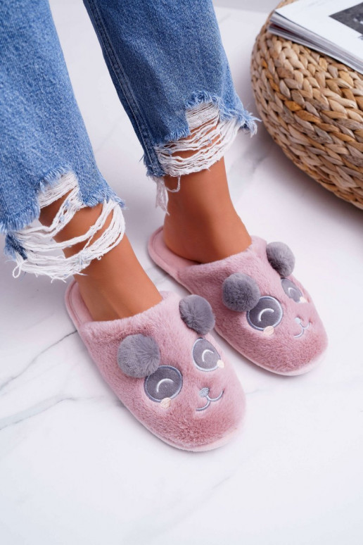 Pantuflas con pelo Oso Panda rosa oscuro Fimeo