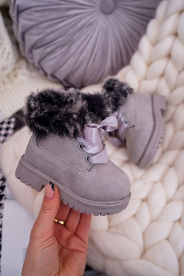 Botas infantiles botas con pelo color gris Tesoro