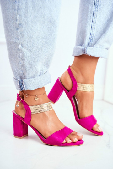 Sandalias tacón mujer ante rosa Enjoy