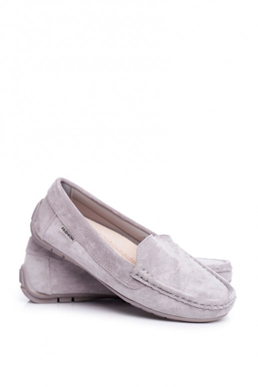 Mocasines de mujer en color gris fabricados en ante Morreno.