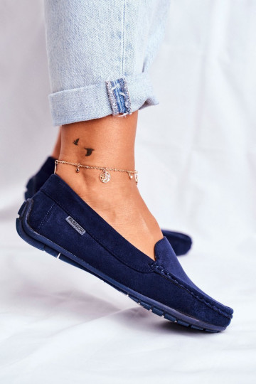 mocasines de mujer en ante azul oscuro Morreno